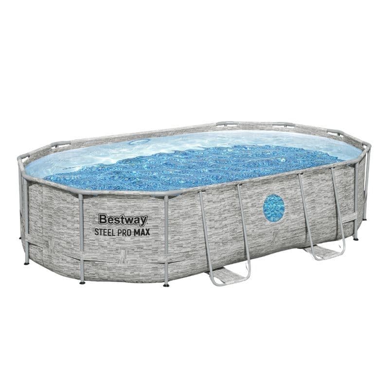 Piscine hors sol tubulaire ovale Bestway Steel Pro MAX 488 × 305 × 107 cm décor pierres